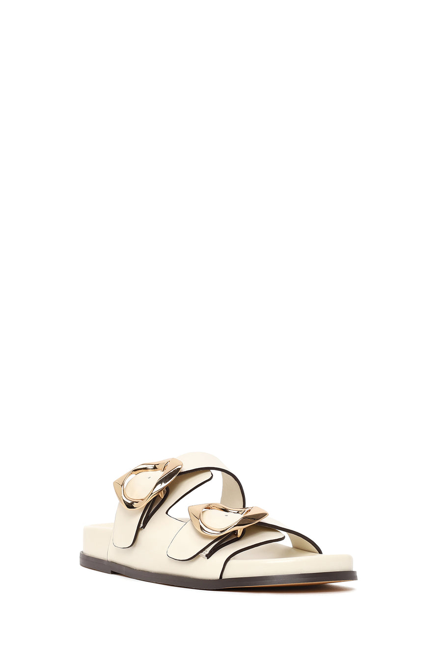 Woman Cream Double-Buckle Slippers