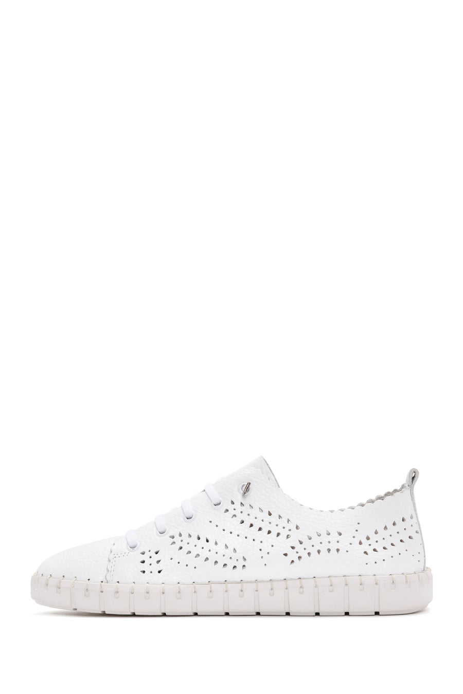 Woman White Laced Patterned Leather Comfort Shoes