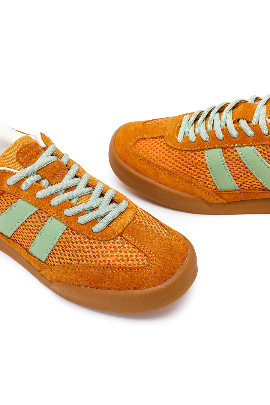 Women's Orange Lace-up Leather Sneaker
