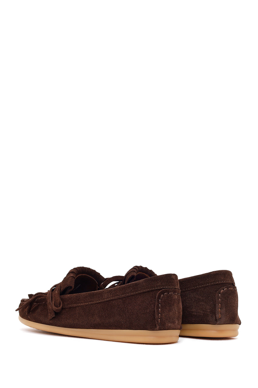 Woman Brown Tasselled Suede Leather Loafers