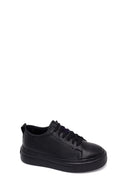 Erkek Siyah Bağcıklı Kalın Tabanlı Deri Sneaker | Derimod