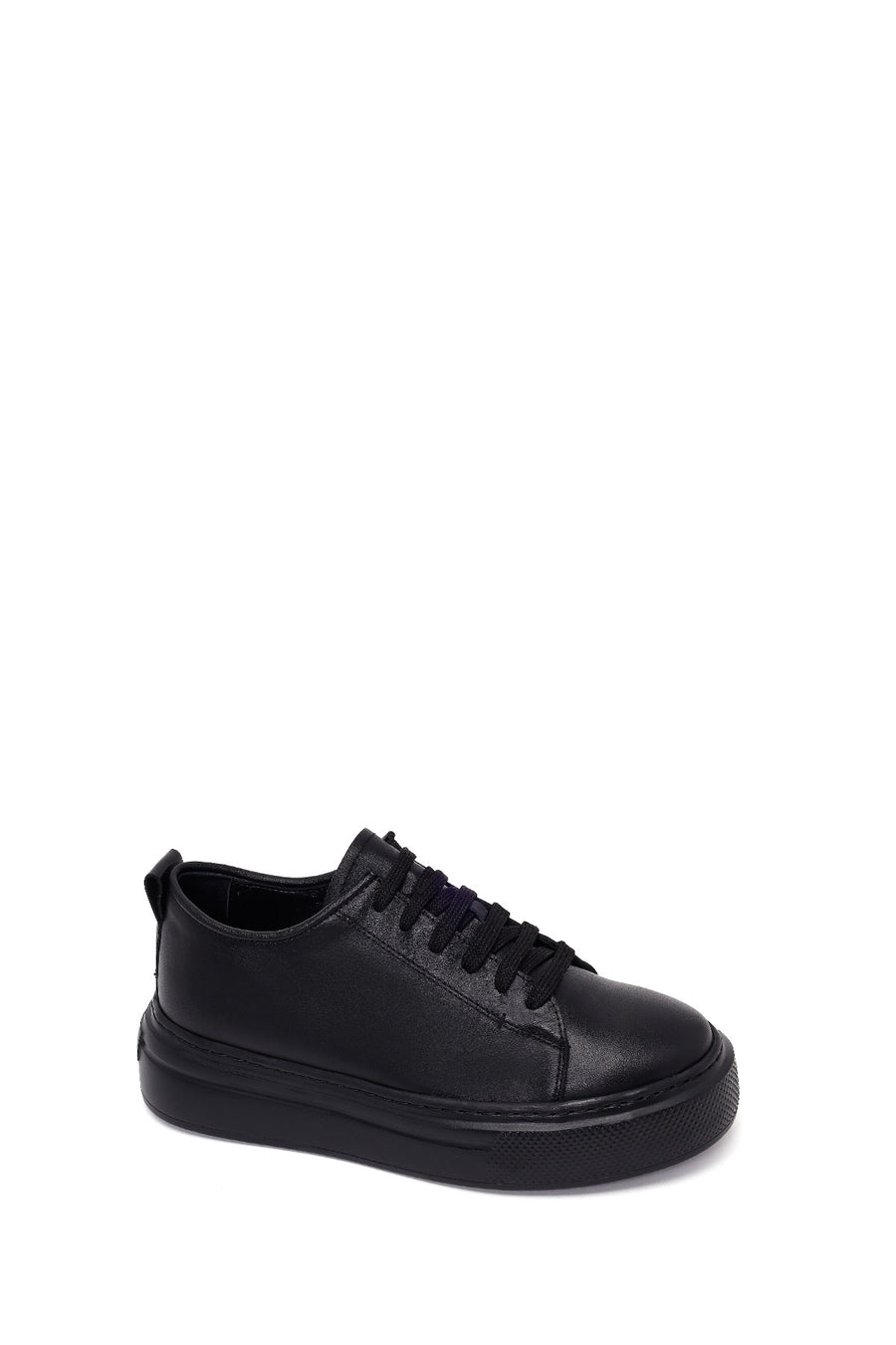 Erkek Siyah Bağcıklı Kalın Tabanlı Deri Sneaker