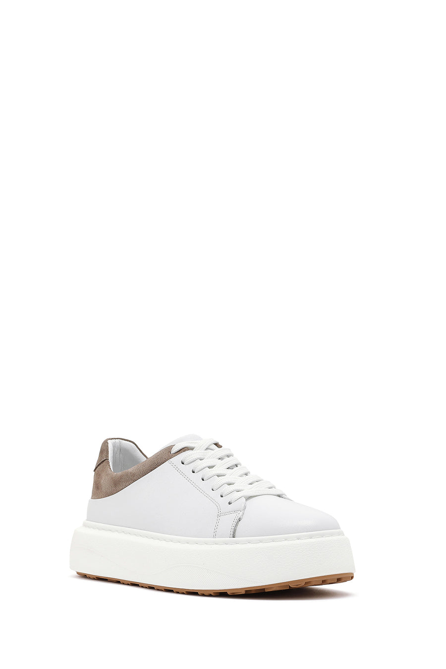 Erkek Beyaz Bağcıklı Kalın Tabanlı Deri Sneaker