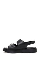 Women's Black Ankle Strap Double Buckle Leather Comfort Sandals | Derimod