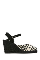 Kastamonu Stone Print Women's Black Patterned Wedge Heeled Espadrille Sandals | Derimod