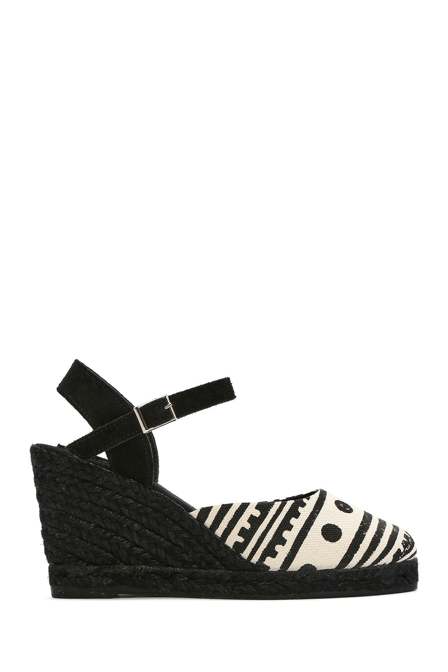 Kastamonu Stone Print Women's Black Patterned Wedge Heeled Espadrille Sandals