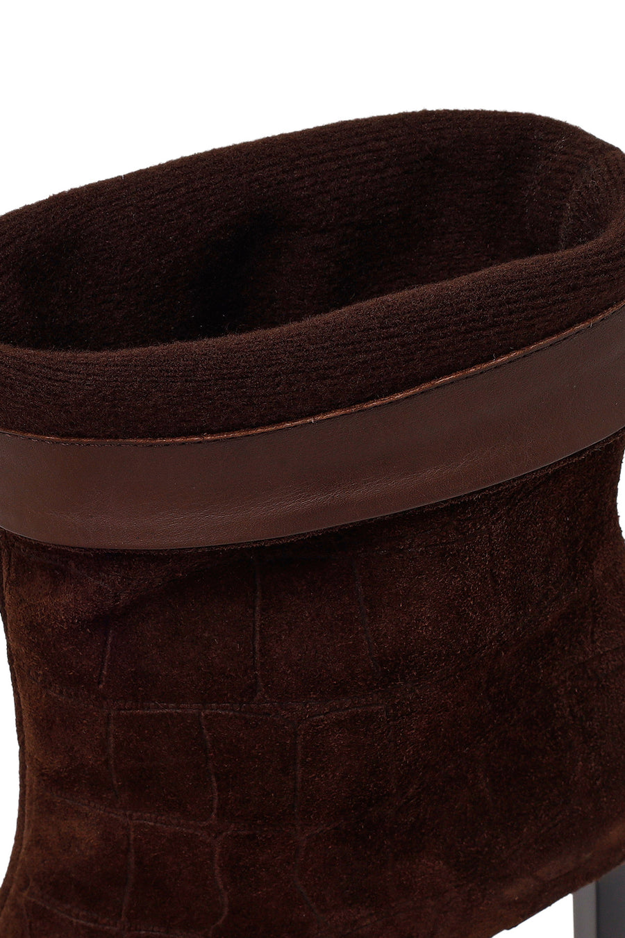 Woman Brown Thin Heeled Printed Suede Boots
