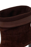 Woman Brown Thin Heeled Printed Suede Boots | Derimod