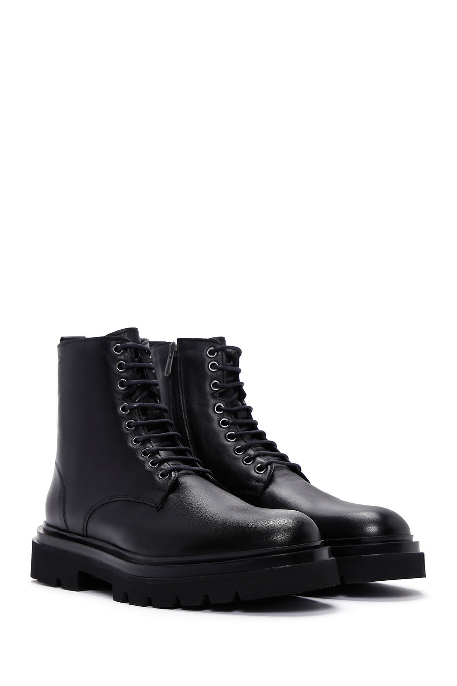 Men's Black Zippered Leather Casual Boots