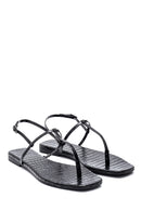 Women's Crocodile Leather Flip Flops Sandals | Derimod