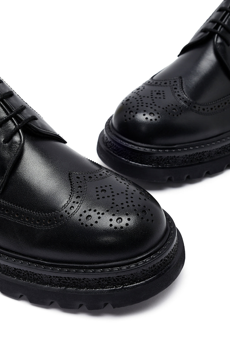 Male Black Lace-Up Thick-Soled Leather Casual Shoes