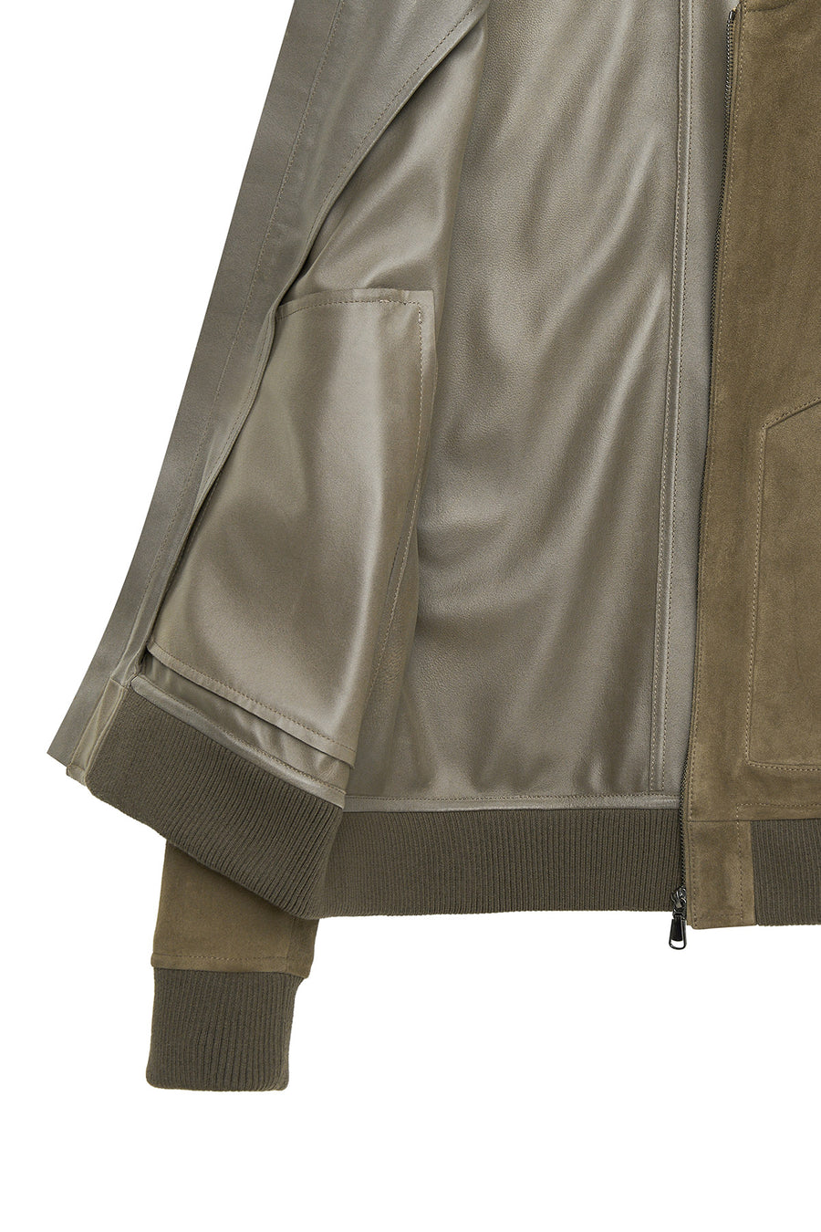 Foden Men's Green Zippered Knitted Suede Leather Jacket