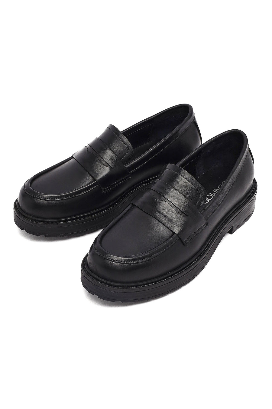 Woman Black Thick-Soled Leather Masculine Loafer