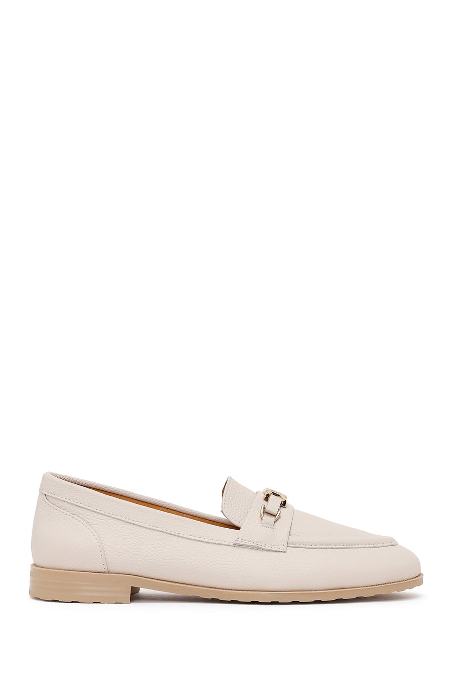 Woman Cream Buckled Masculine Leather Loafer 26PFD2300FT | Derimod