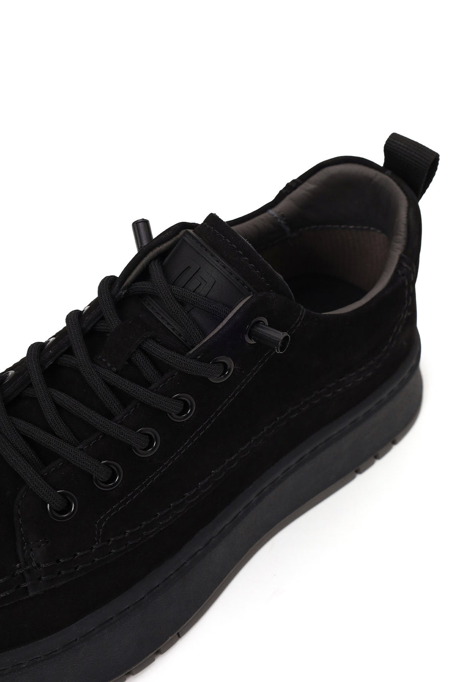 Erkek Siyah Bağcıklı Kalın Tabanlı Nubuk Deri Sneaker