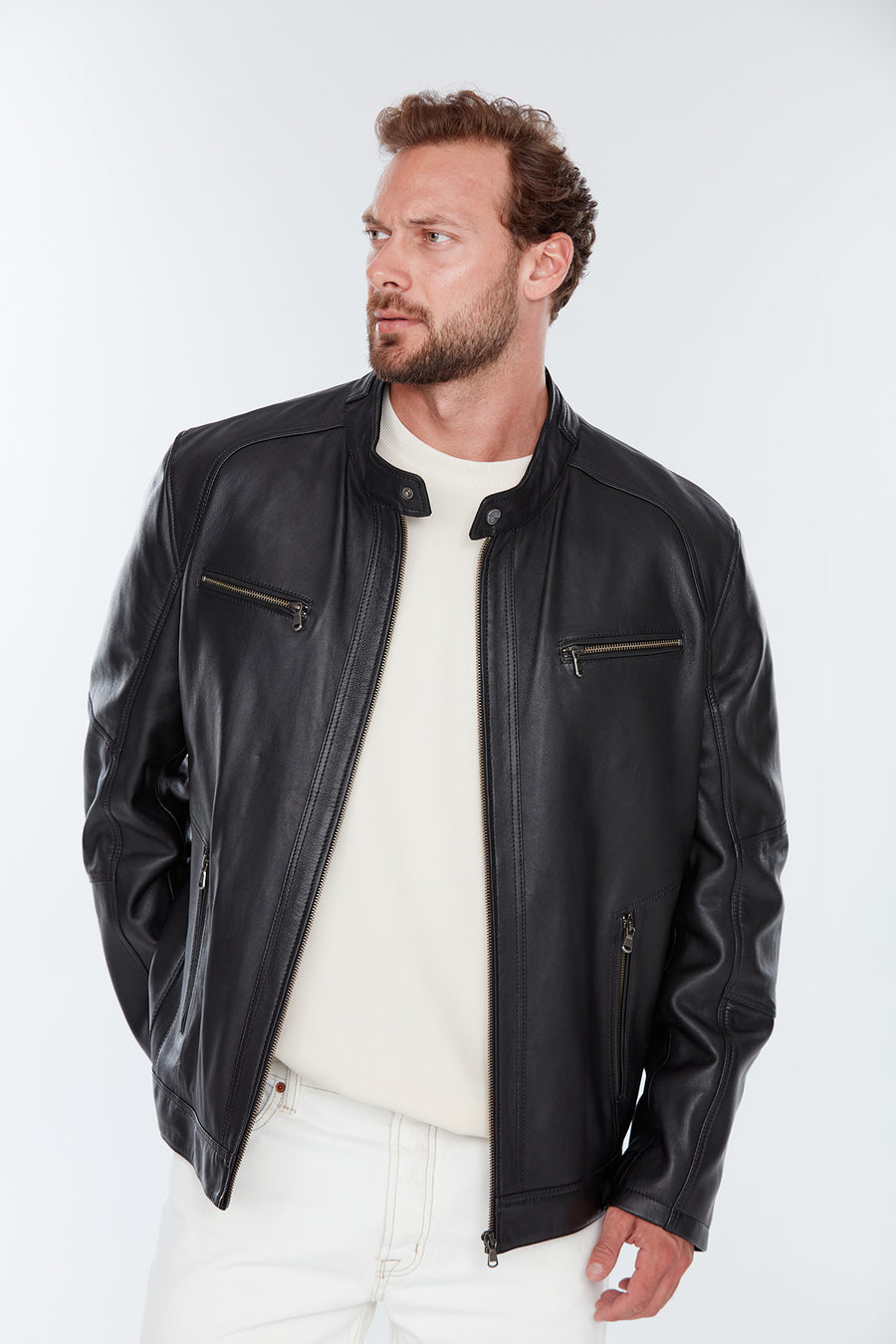 Alanzo (Plus) Men's Black Leather Jacket 20WGE63991M | Derimod