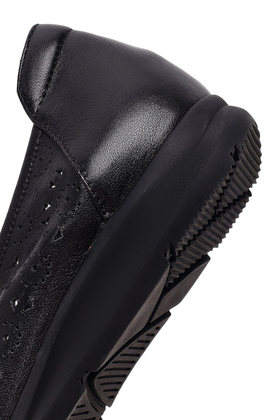 Women's Black Patterned Leather Ballet Flats