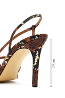 Women's Brown High Thin Heel Patterned Leather Sandals | Derimod