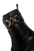 Women's Black Zipper Heeled Leather Boots | Derimod