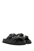 Women's Black Straw Slippers | Derimod