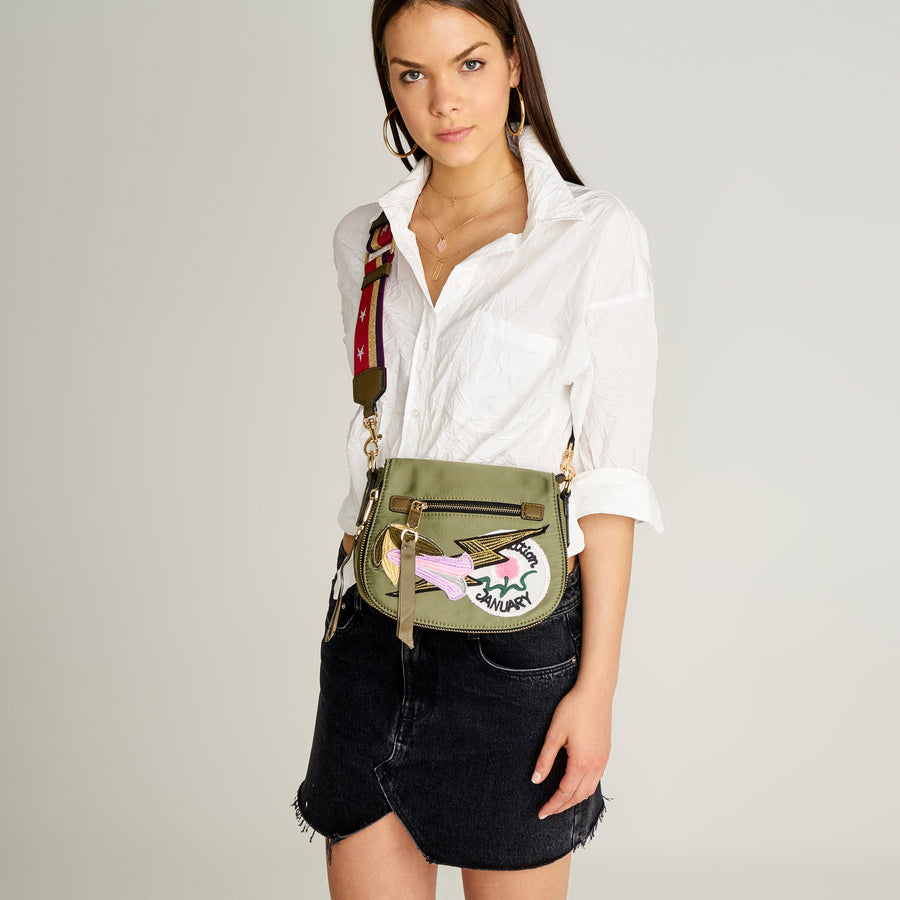 Green Fabric Women's Crossbody Bag