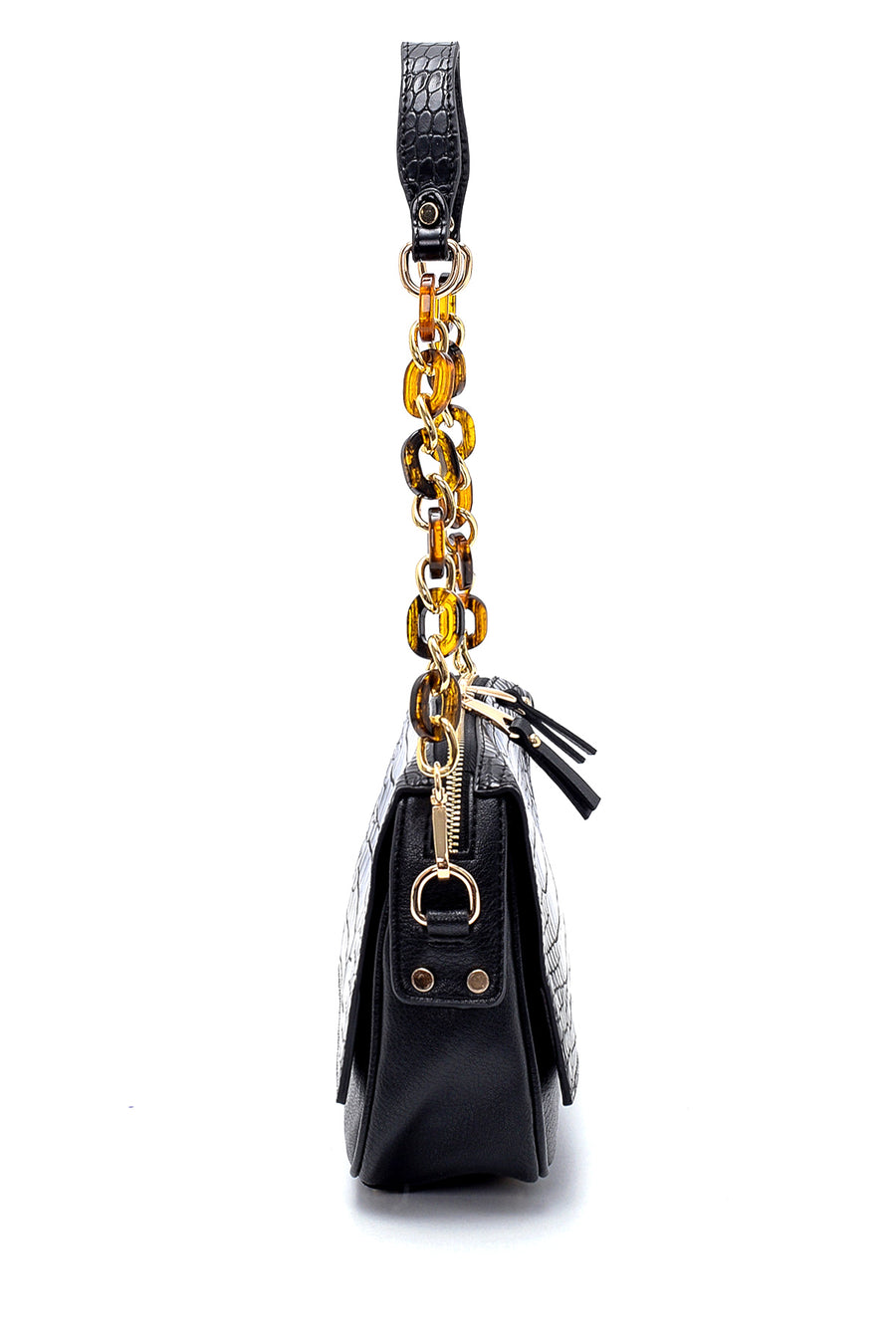 Women's Crocodile Patterned Shoulder Bag with Strap Detail