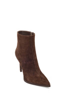 Woman Brown Zip Closure High Thin Heeled Suede Boots | Derimod