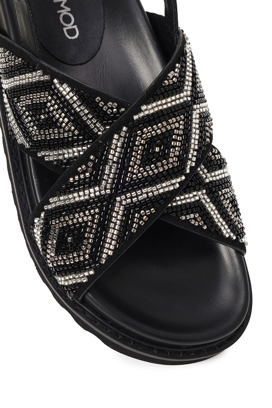 Woman Black Ankle-Buckle Embellished Sandals