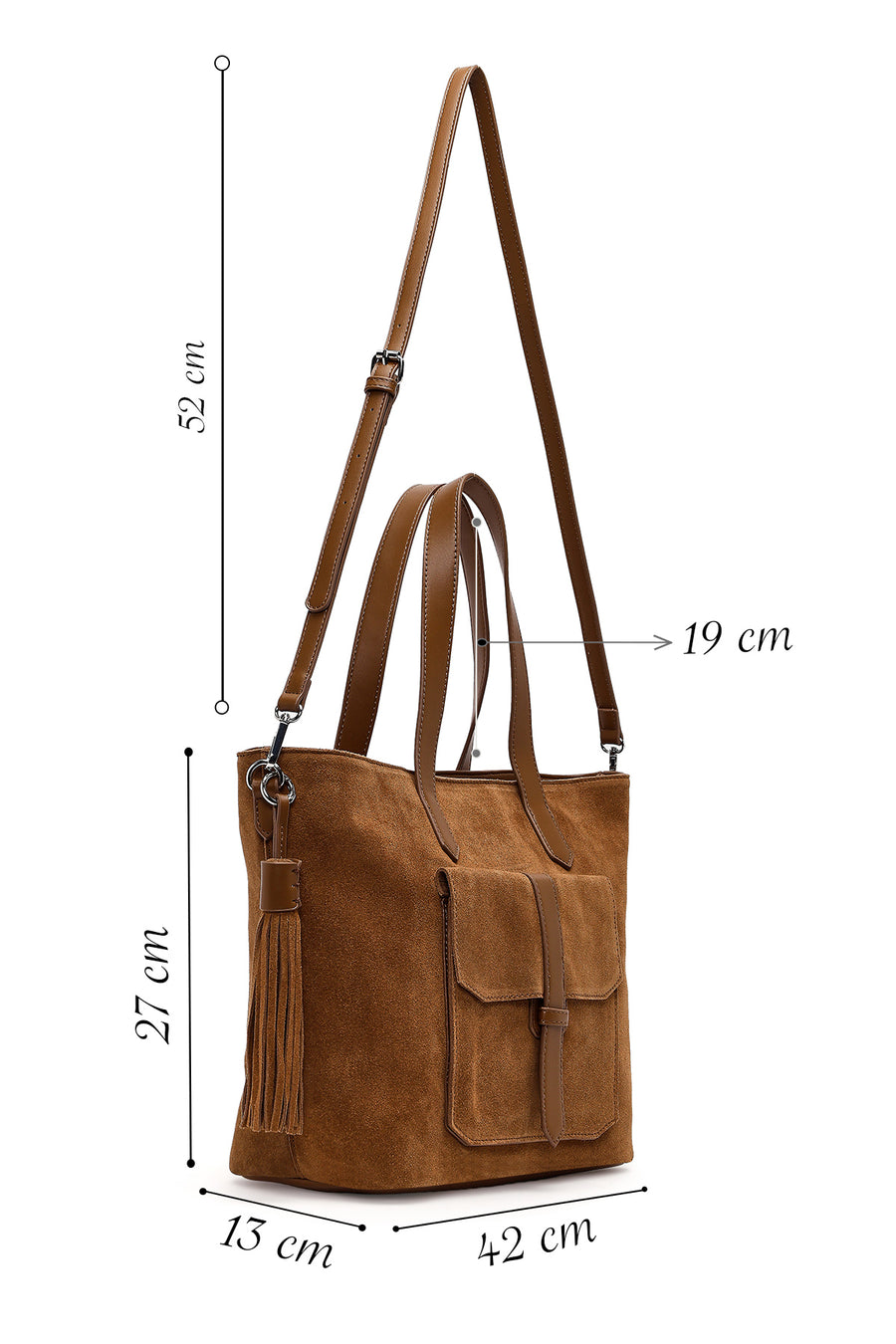 Woman Tan Long-Strap Suede Shoulder Bag
