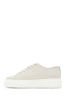 Men's White Lace-up Thick-Sole Leather Sneaker | Derimod