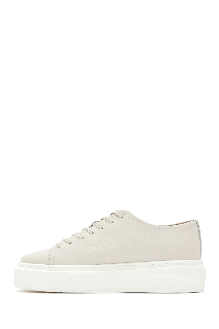 Men's White Lace-up Thick-Sole Leather Sneaker