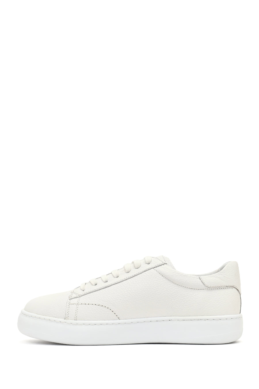Men's White Lace-Up Thick-Soled Leather Sneaker