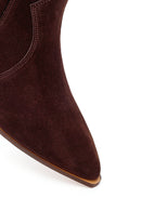 Woman Brown Chunky-Heeled Suede Cowboy Boots | Derimod