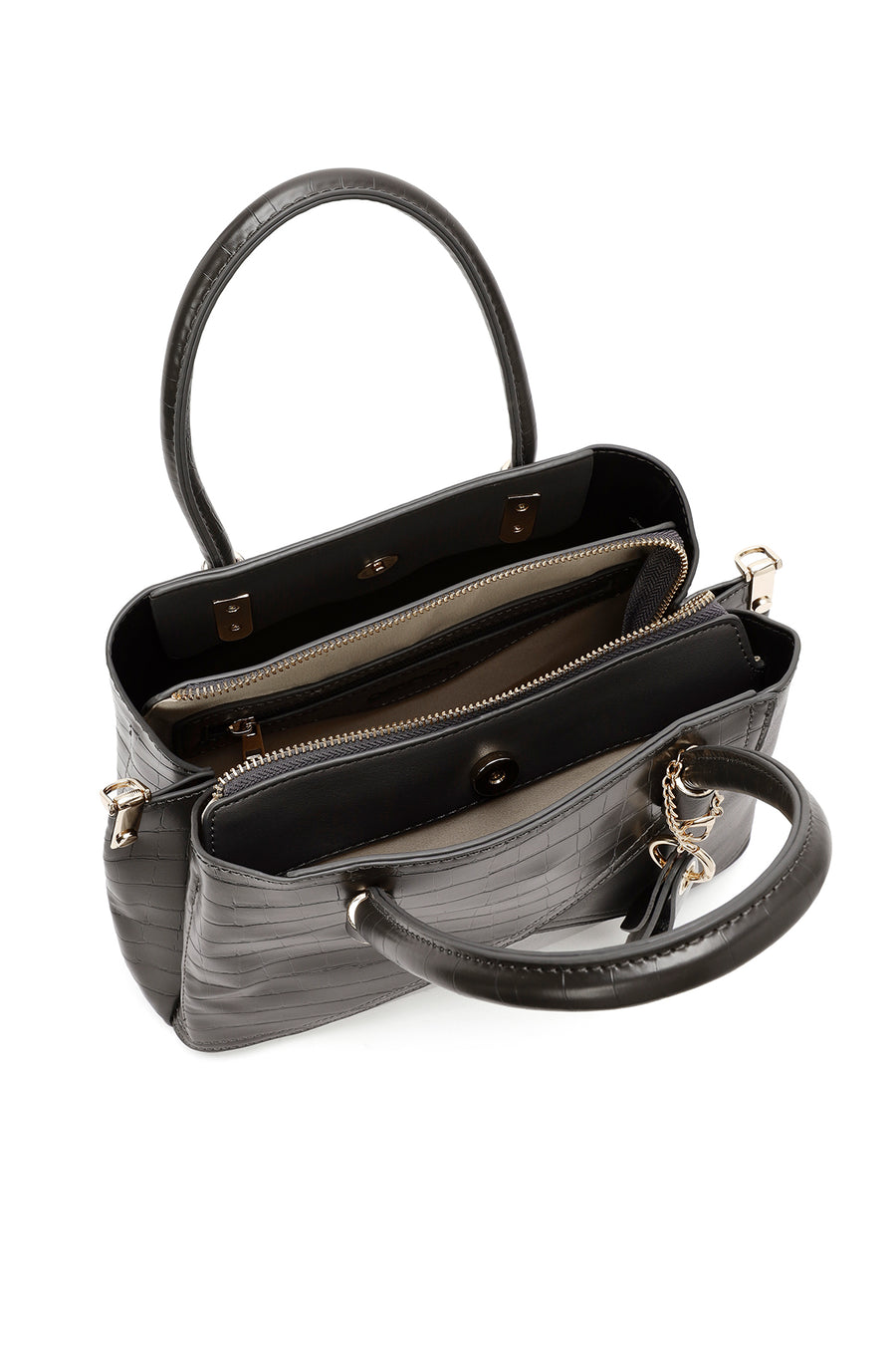 Women's Gray Long Strap Crocodile Handbag