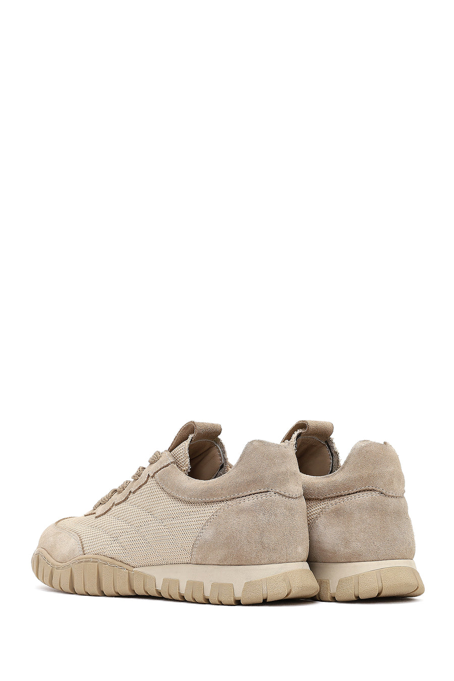 Women's Beige Lace-up Leather Sneaker