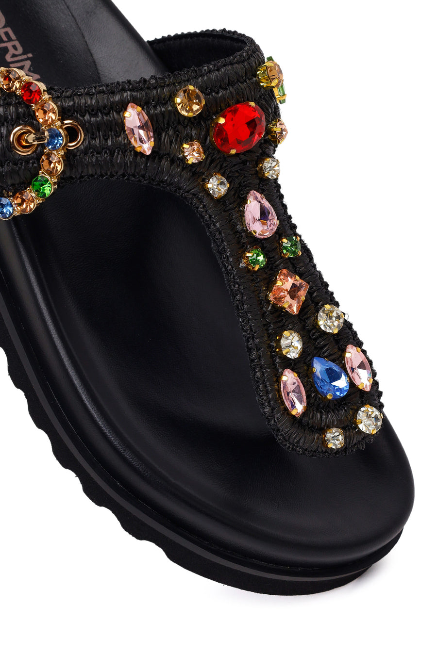 Woman Black Rhinestone Straw Flip-Flops
