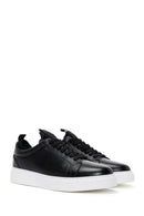 Men's Black Leather Thick Sole Sneaker with Socks | Derimod