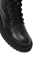 Women's Black Zippered Thick-Soled Leather Boot | Derimod