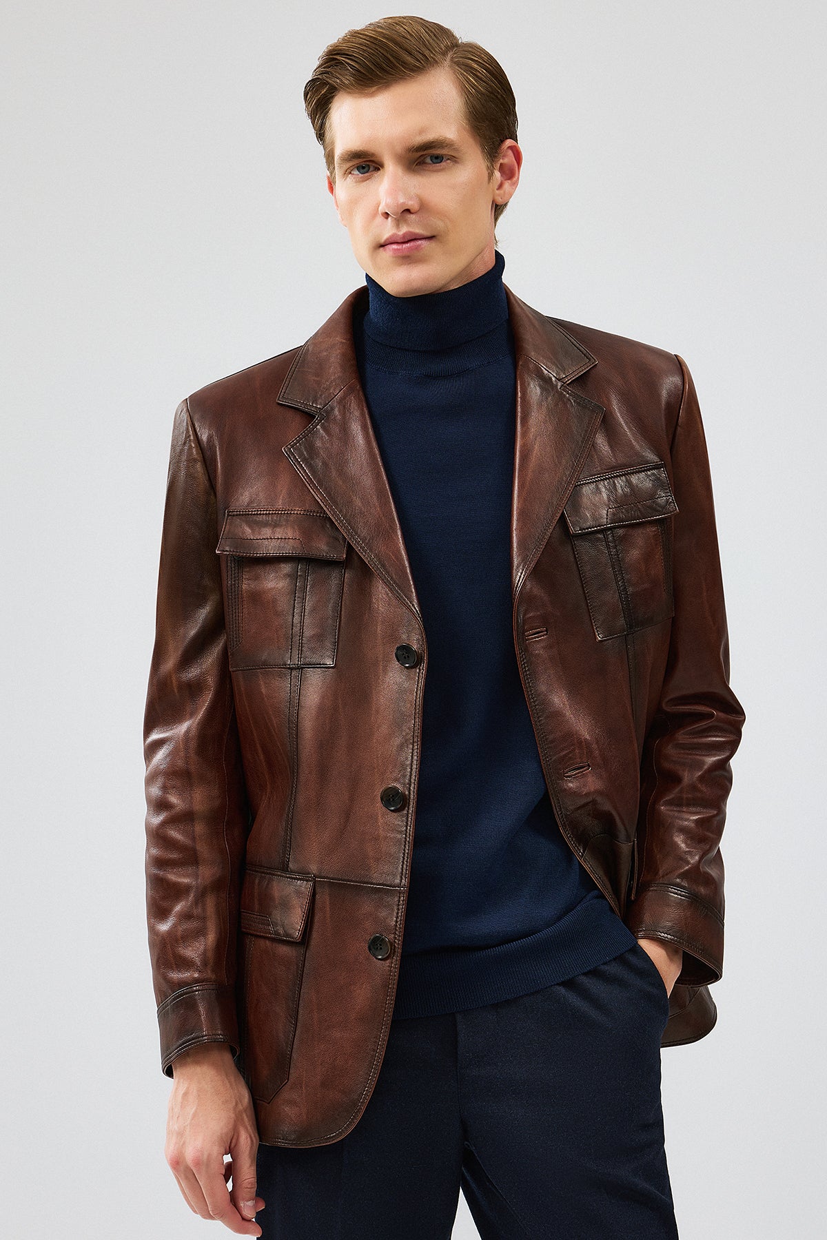 Kevin Men's Brown Blazer Leather Jacket 16WGD6154L7 | Derimod