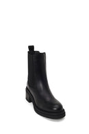 Woman Black Thick-Heeled Leather Chelsea Boots | Derimod
