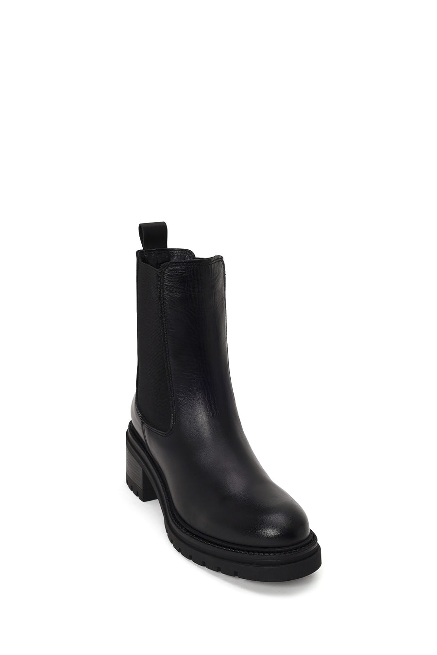 Woman Black Thick-Heeled Leather Chelsea Boots