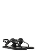 Women's Black Buckle Thong Leather Sandals | Derimod