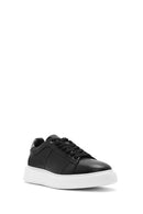 Men's Black Lace-up Thick-Sole Leather Sneaker | Derimod