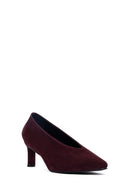 Women Burgundy Short Thin Heeled Suede Leather Stiletto | Derimod
