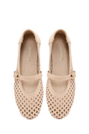 Women's Beige Buckled Leather Ballerinas | Derimod