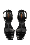 Women's Black Ankle Buckle High Heeled Patent Leather Sandals | Derimod