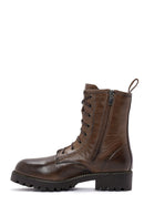 Women's Brown Leather Zippered Boots | Derimod