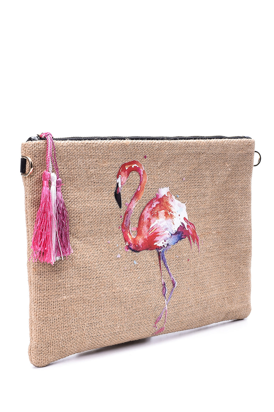 Women's Straw Flamingo Patterned Clutch Bag