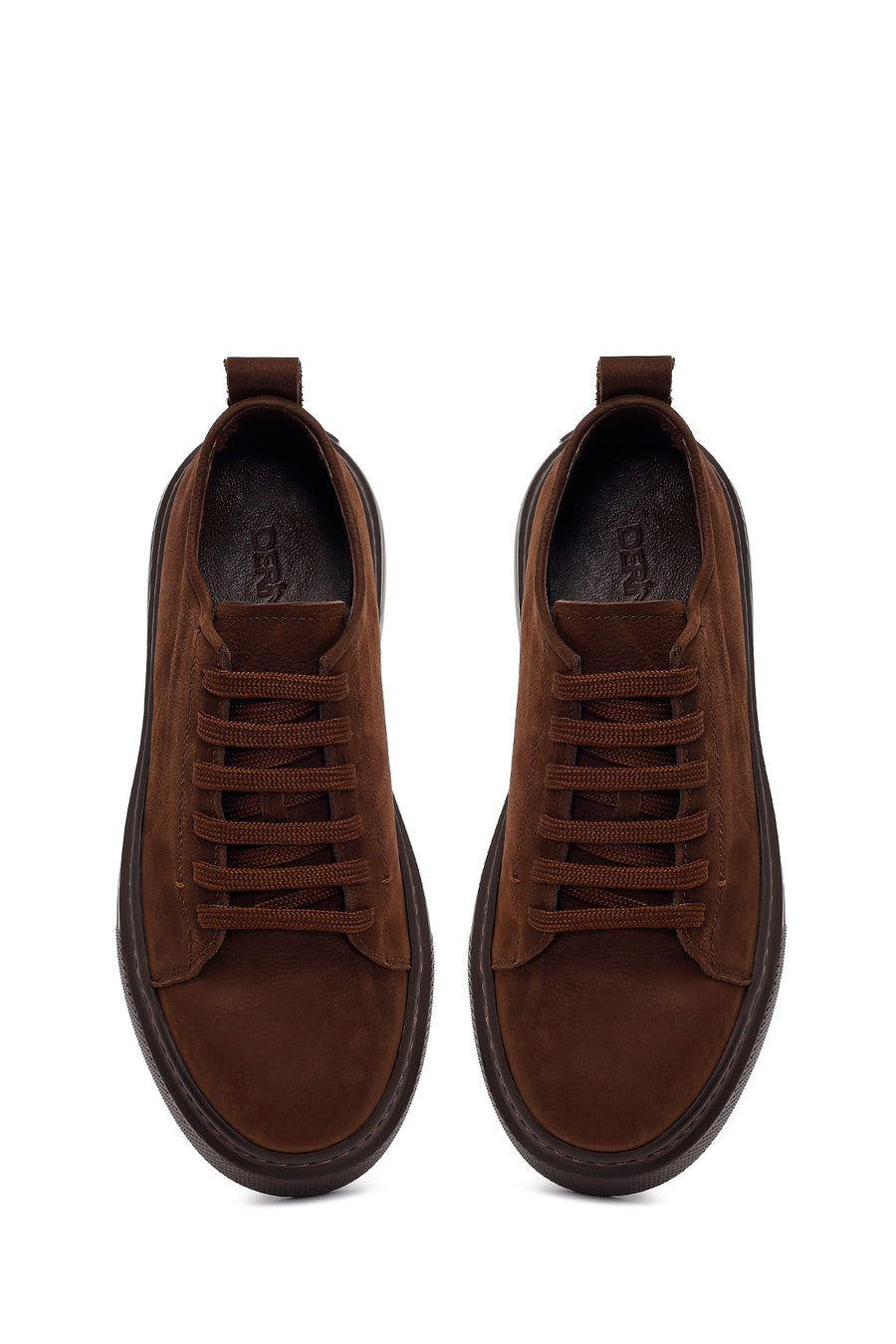 Erkek Kahverengi Bağcıklı Kalın Tabanlı Nubuk Deri Sneaker