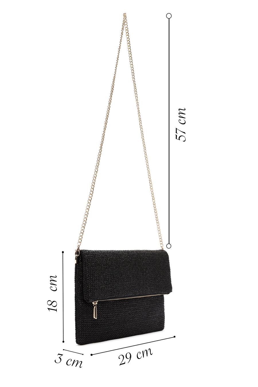 Women's Black Long Chain Strap Straw Clutch Bag